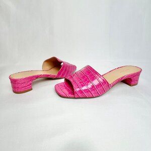 Topshop Shoes Womens Croc Embossed Kitten Block Heel Mules Sandals Pink Size 7M